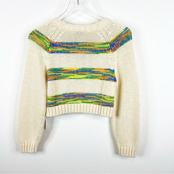 NWT Re/Done Baby Stripe Crewneck Cropped Sweater S Cream - Picture 3 of 9